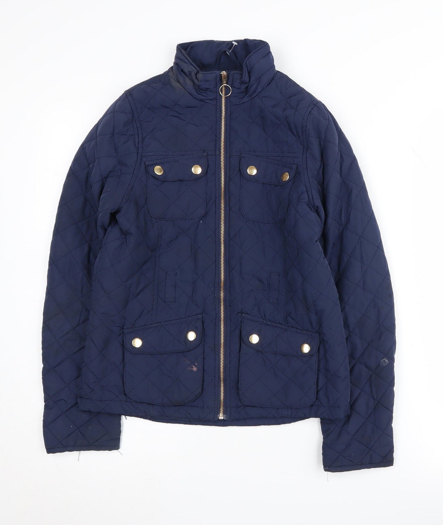 H&M Girls Quilted Blue Jacket 12-13 Years Full Zip Mid-Length