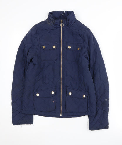 H&M Girls Quilted Blue Jacket 12-13 Years Full Zip Mid-Length