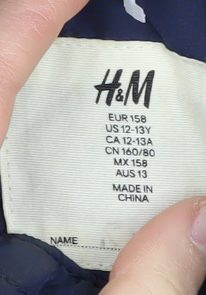 H&M Girls Quilted Blue Jacket 12-13 Years Full Zip Mid-Length