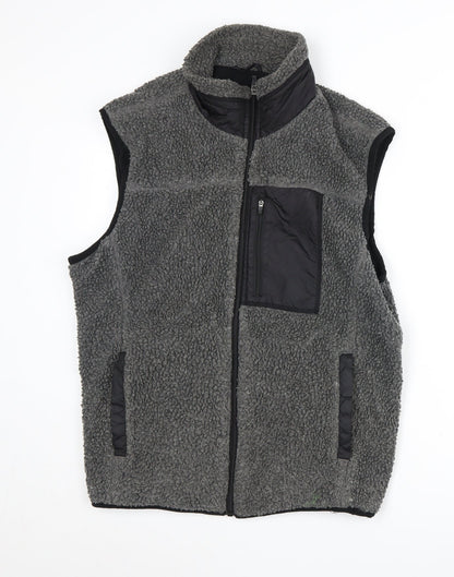 Zara Mens Grey Waistcoat M Stand-Up Collar Lined