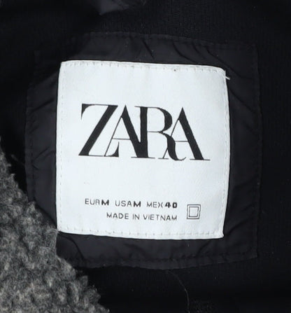 Zara Mens Grey Waistcoat M Stand-Up Collar Lined