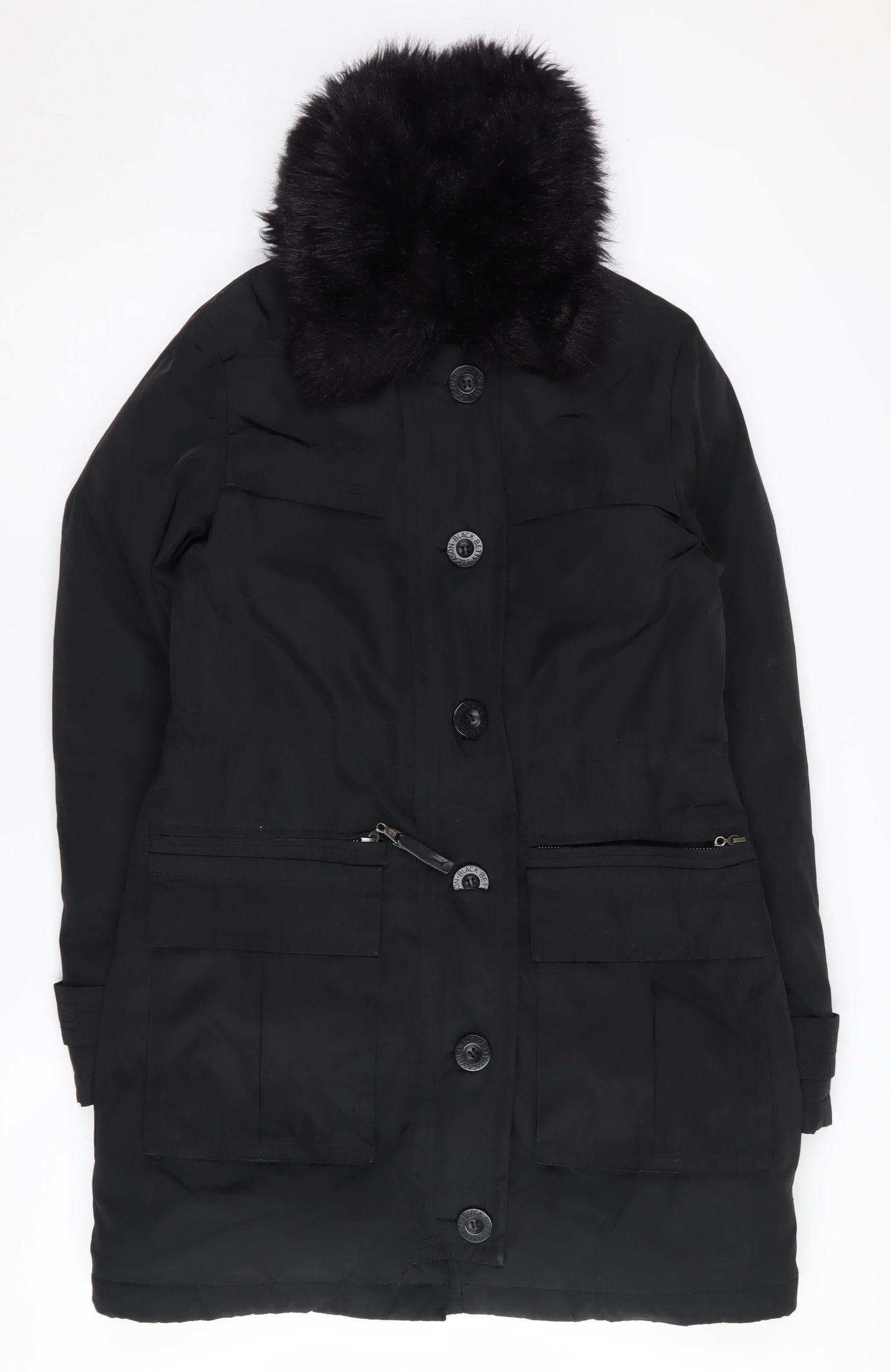Betty Jackson Black Women's Black Parka Coat, Size 8, Hooded, Lined