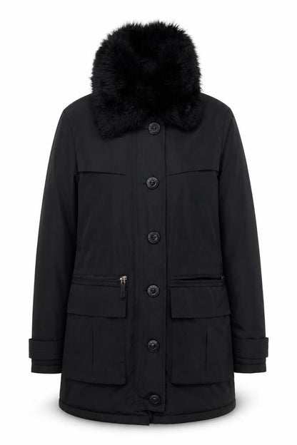 Betty Jackson Black Women's Black Parka Coat, Size 8, Hooded, Lined