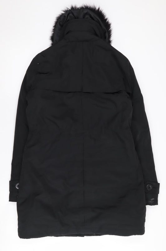Betty Jackson Black Women's Black Parka Coat, Size 8, Hooded, Lined