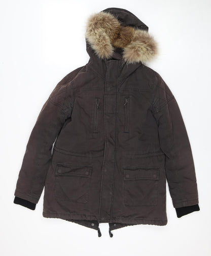 Izzue Women's Brown XS Parka Coat Fur Hooded