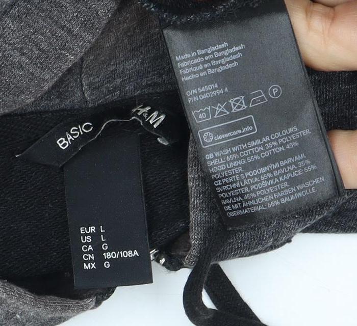 Mens UK Size L H&M Grey Full Zip Hoodie