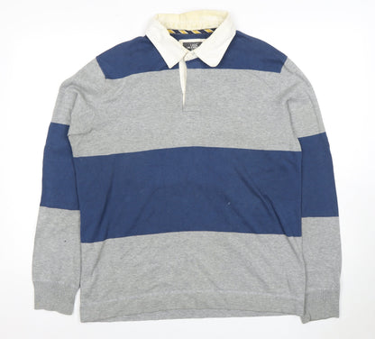 L.O.G.G. Men's Blue Cotton Polo, L, Long Sleeve