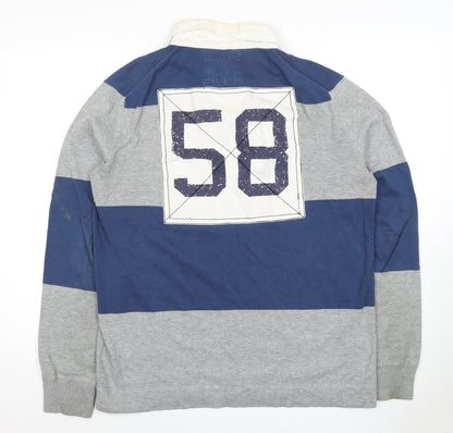 L.O.G.G. Men's Blue Cotton Polo, L, Long Sleeve