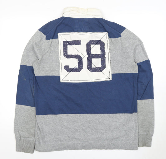 L.O.G.G. Men's Blue Cotton Polo, L, Long Sleeve