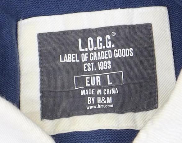 L.O.G.G. Men's Blue Cotton Polo, L, Long Sleeve