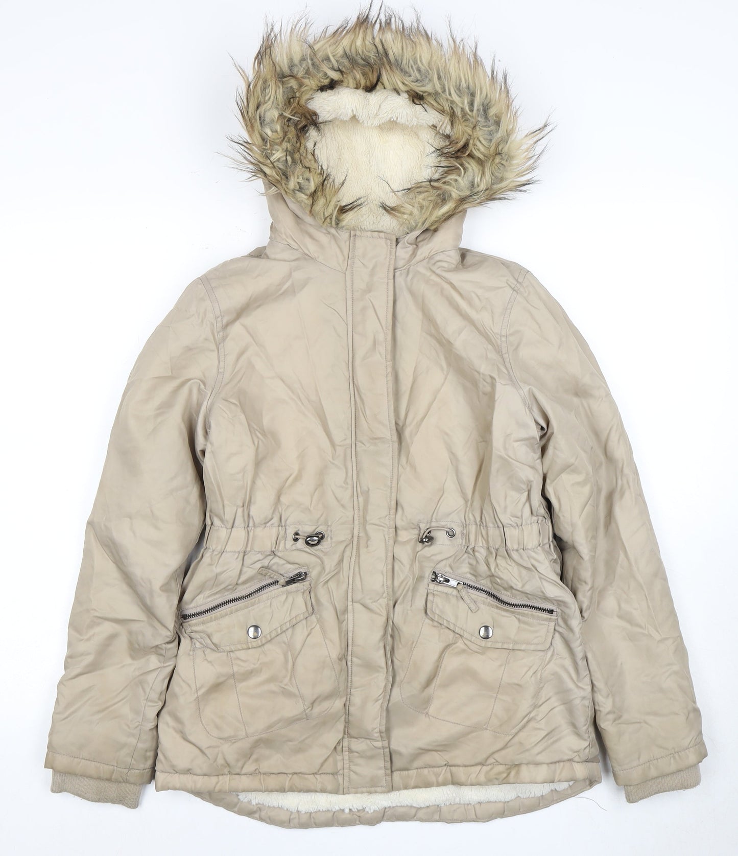 Nutmeg Girls Beige Parka Coat, Size 12-13, Hooded, Winter