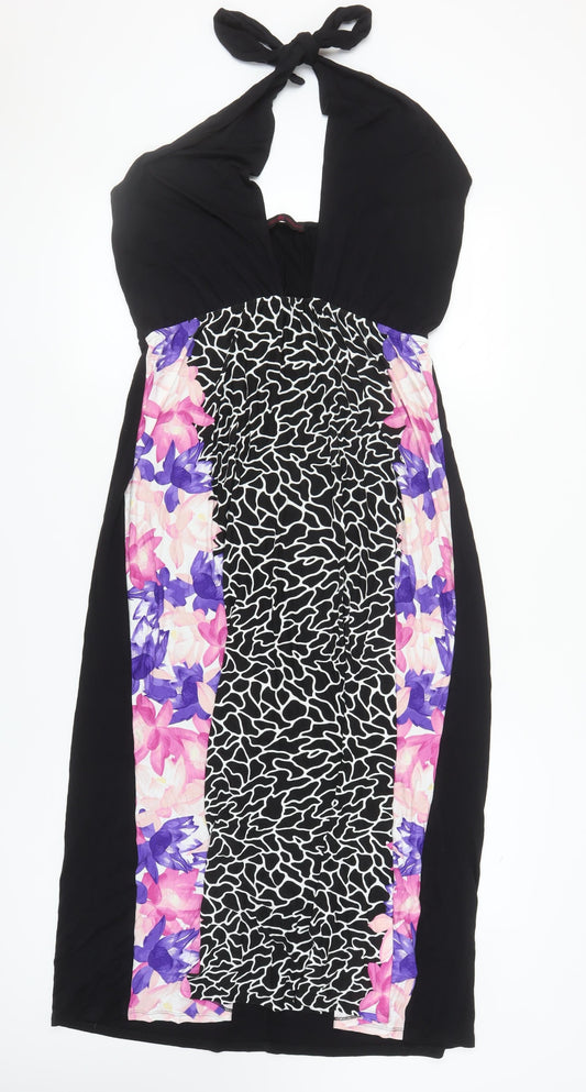 Little Mistress Women's Black Floral Halter Dress Size 14
