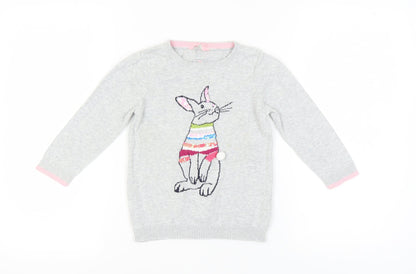 Joules Girls Grey Animal Print Cotton Pullover Jumper 6-7 Yrs