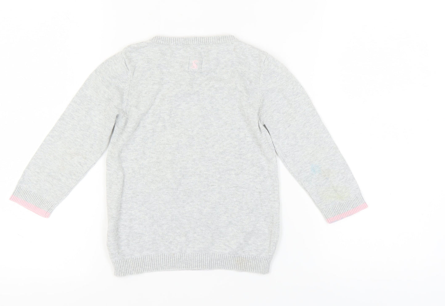 Joules Girls Grey Animal Print Cotton Pullover Jumper 6-7 Yrs