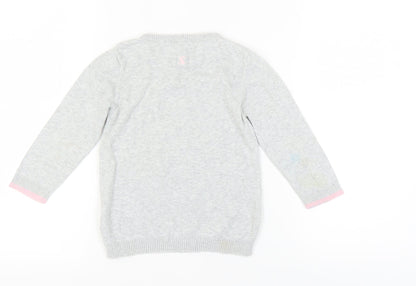 Joules Girls Grey Animal Print Cotton Pullover Jumper 6-7 Yrs