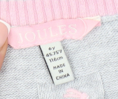 Joules Girls Grey Animal Print Cotton Pullover Jumper 6-7 Yrs