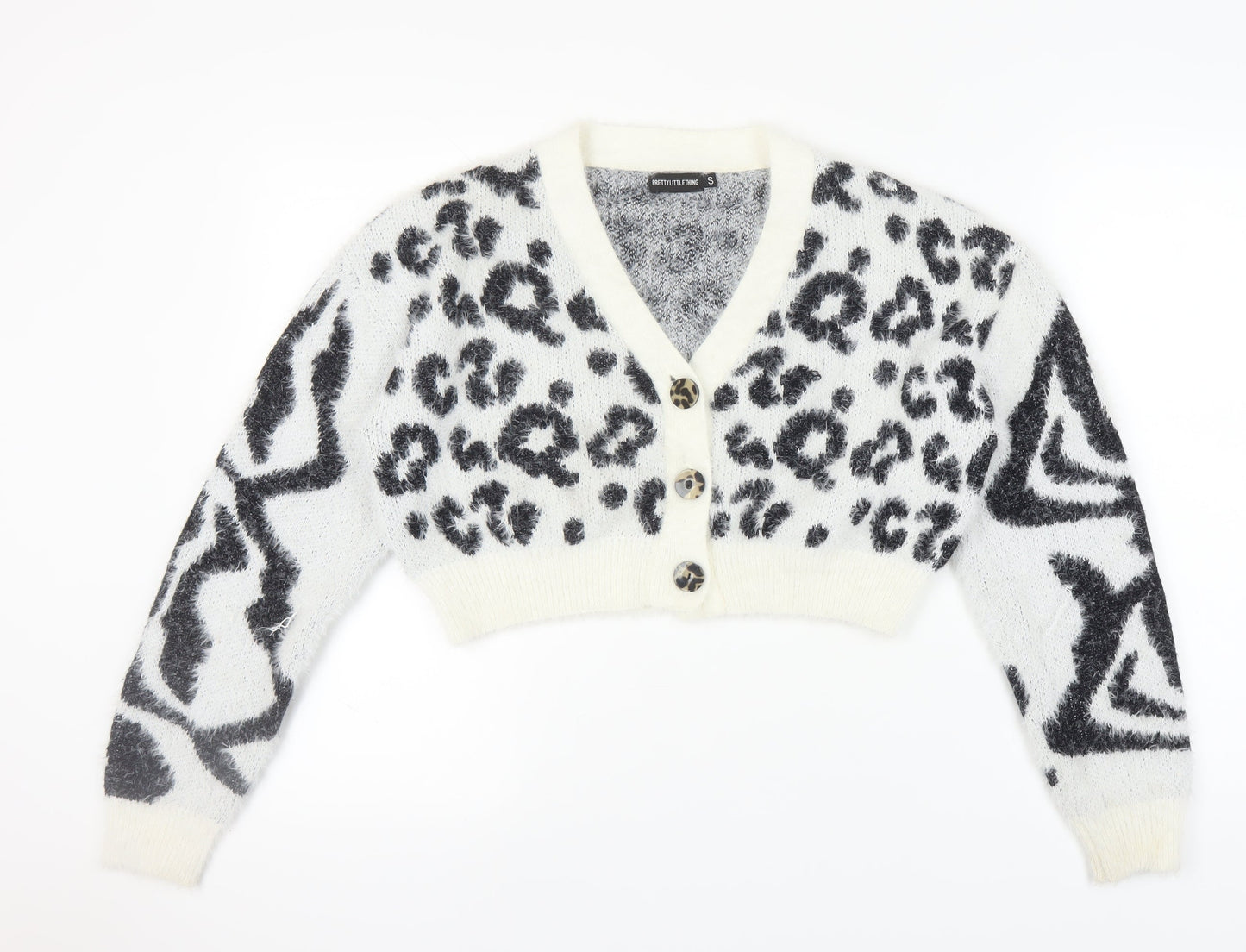 Womens UK Size S PRETTYLITTLETHING White Cardigan Jumper