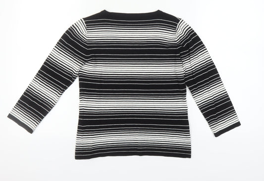 Laura Ashley Women's Black Striped Pullover Jumper Size 12