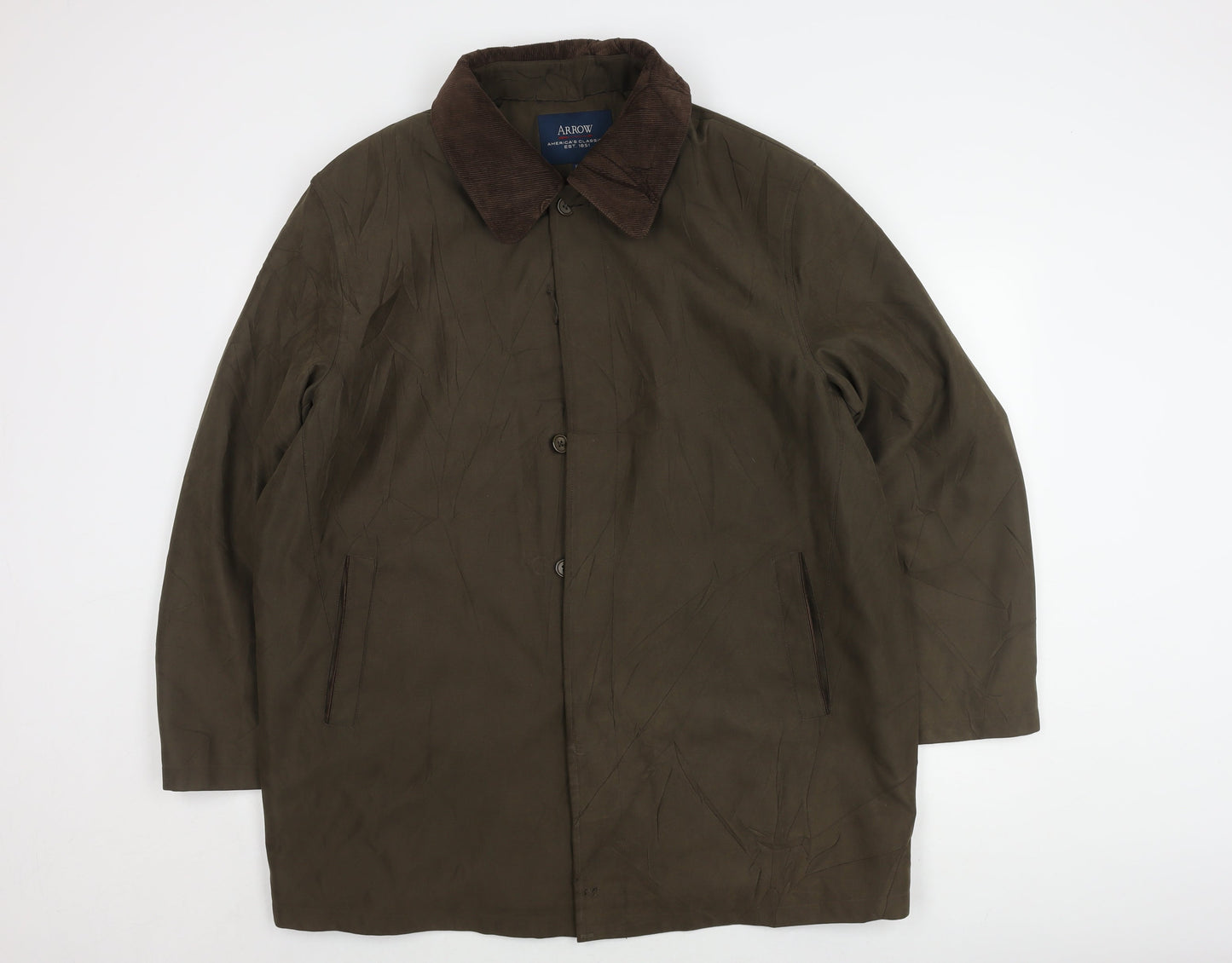 Arrow Men's XXL Green Overcoat Lined Button Coat