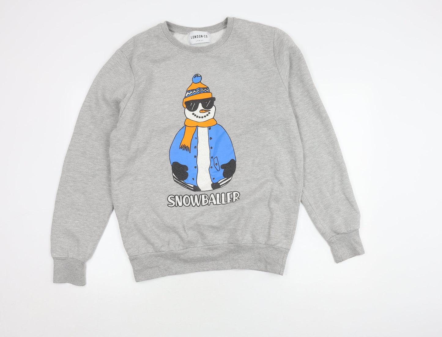 London Co Men's Grey Graphic Print Pullover Sweatshirt L