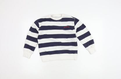 Zara Girls White Striped Sweatshirt, 9 Years, Pullover Style
