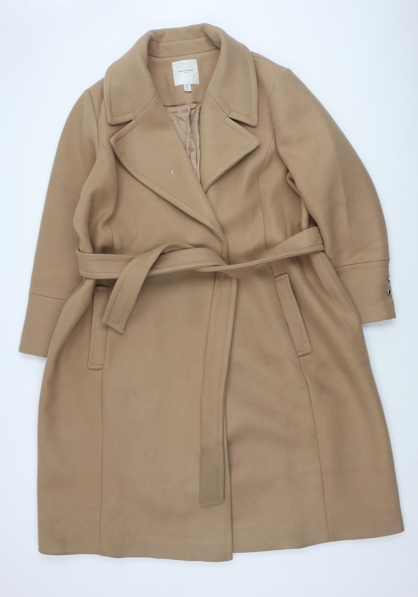 Forever New Women's Beige Long Overcoat Size 22