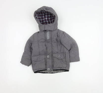 Mini V by Very Grey Puffer Jacket 18-24M Boys Winter Hooded