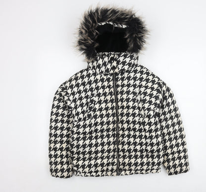 Next Girls' Black White Houndstooth Puffer Jacket 11Y