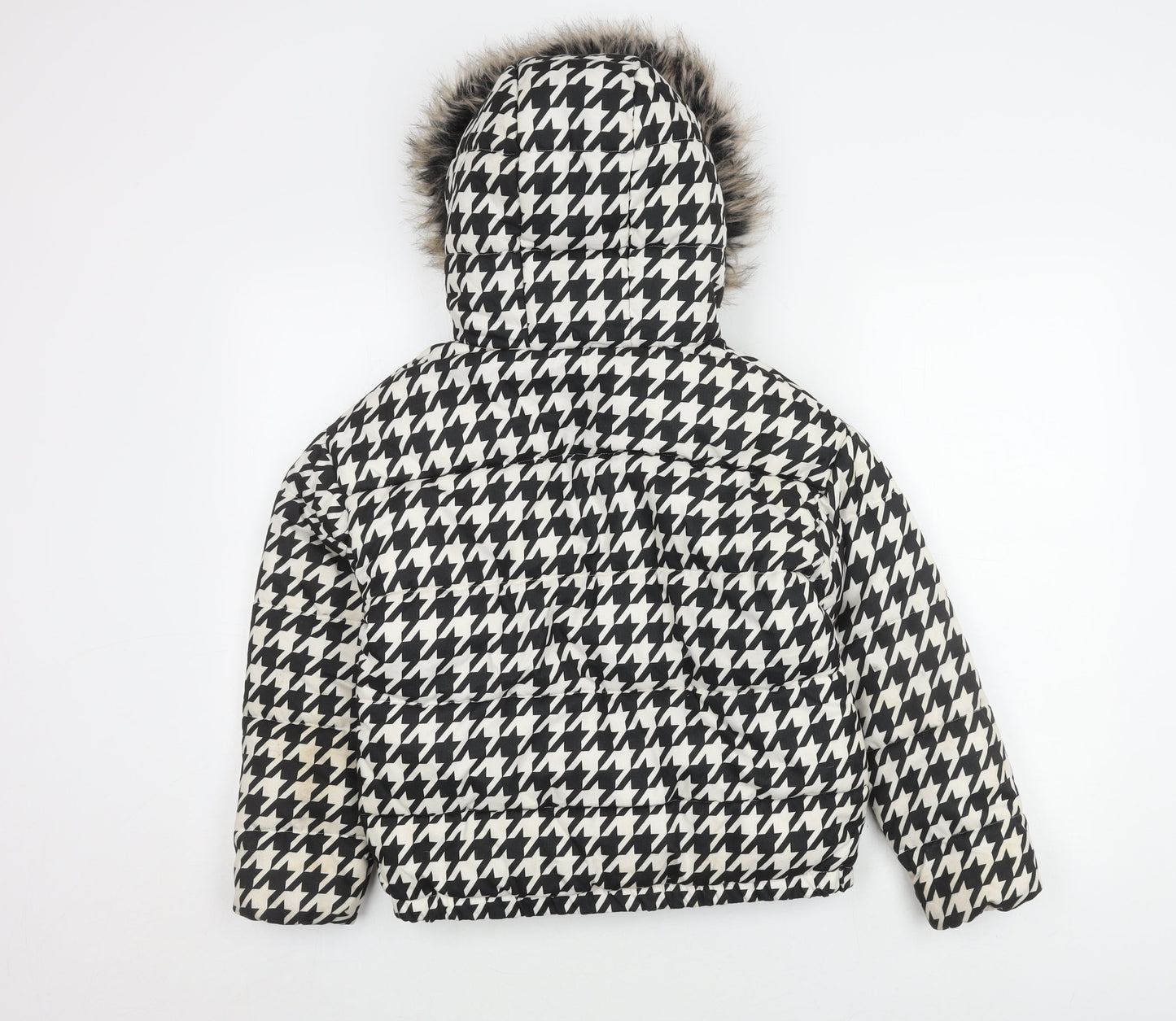 Next Girls' Black White Houndstooth Puffer Jacket 11Y