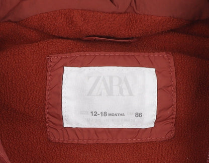Zara Boys Red Puffer Jacket 12-18 Months Hooded
