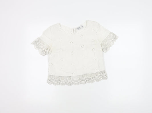 Womens UK Size XS Hollister White Cropped Blouse