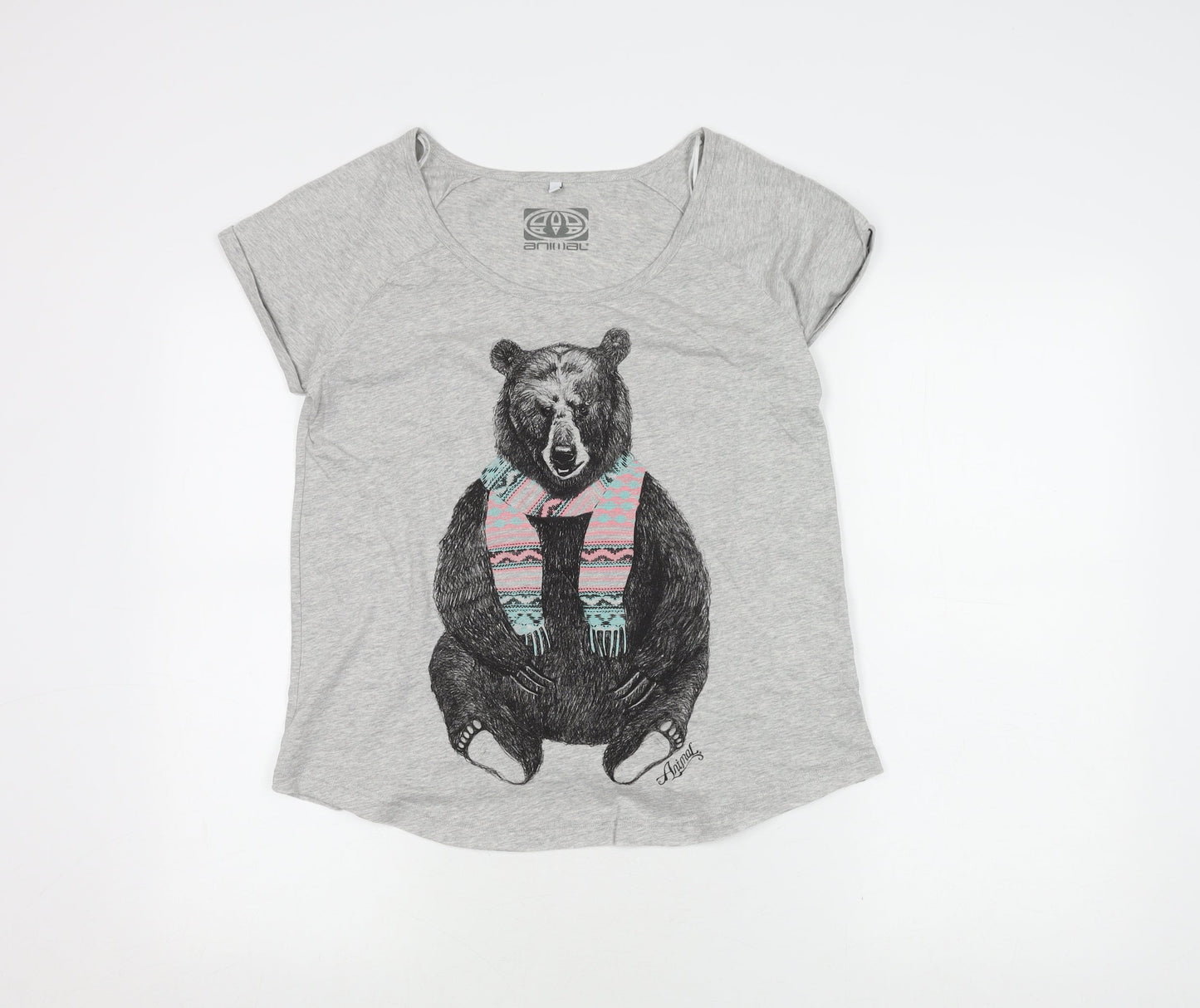 Animal Women's Grey Graphic T-Shirt Size 10 Casual