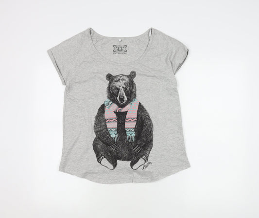Animal Women's Grey Graphic T-Shirt Size 10 Casual