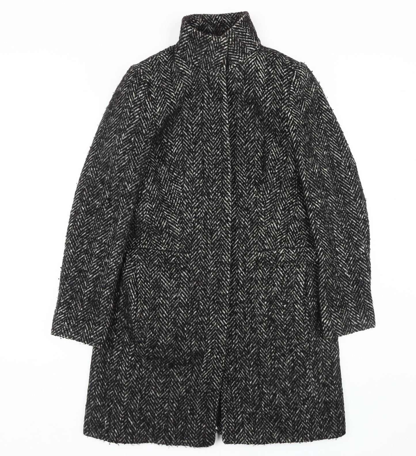John Lewis Black Herringbone Coat - Size 8