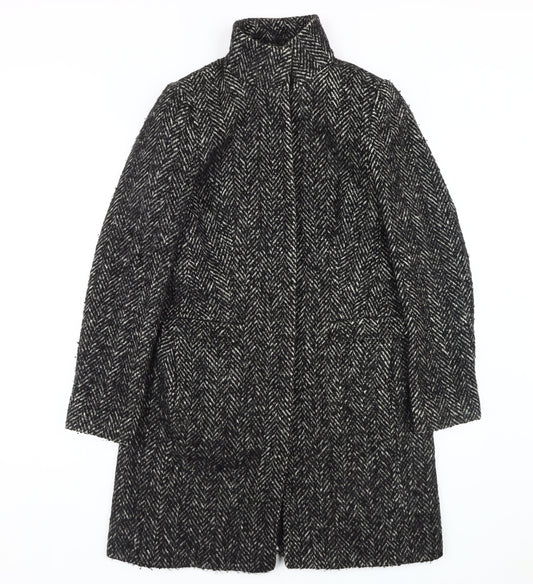 John Lewis Black Herringbone Coat - Size 8