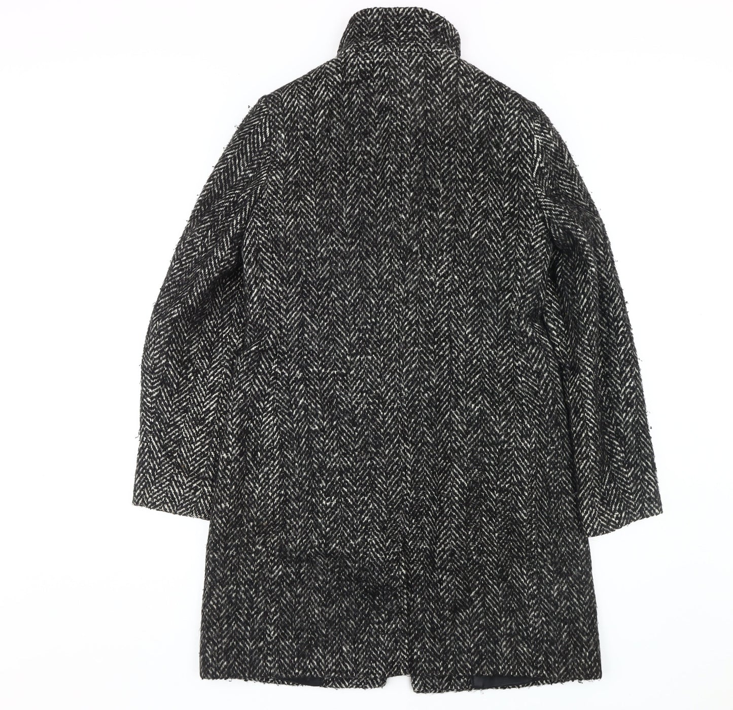 John Lewis Black Herringbone Coat - Size 8