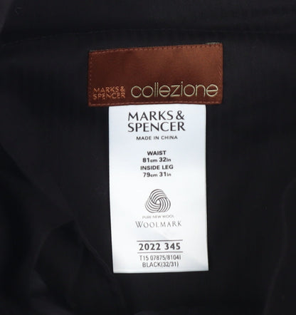 Marks & Spencer Men's Black Wool Trousers - Size 32