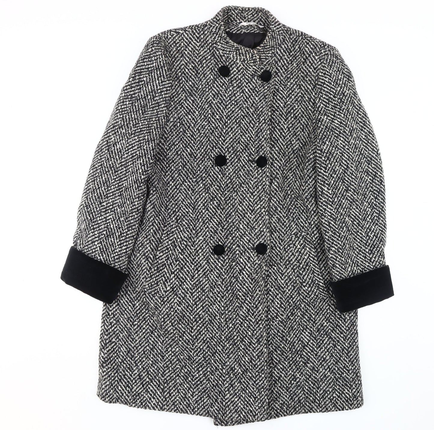 Nuage Women's Black & White Herringbone Pea Coat Size 12