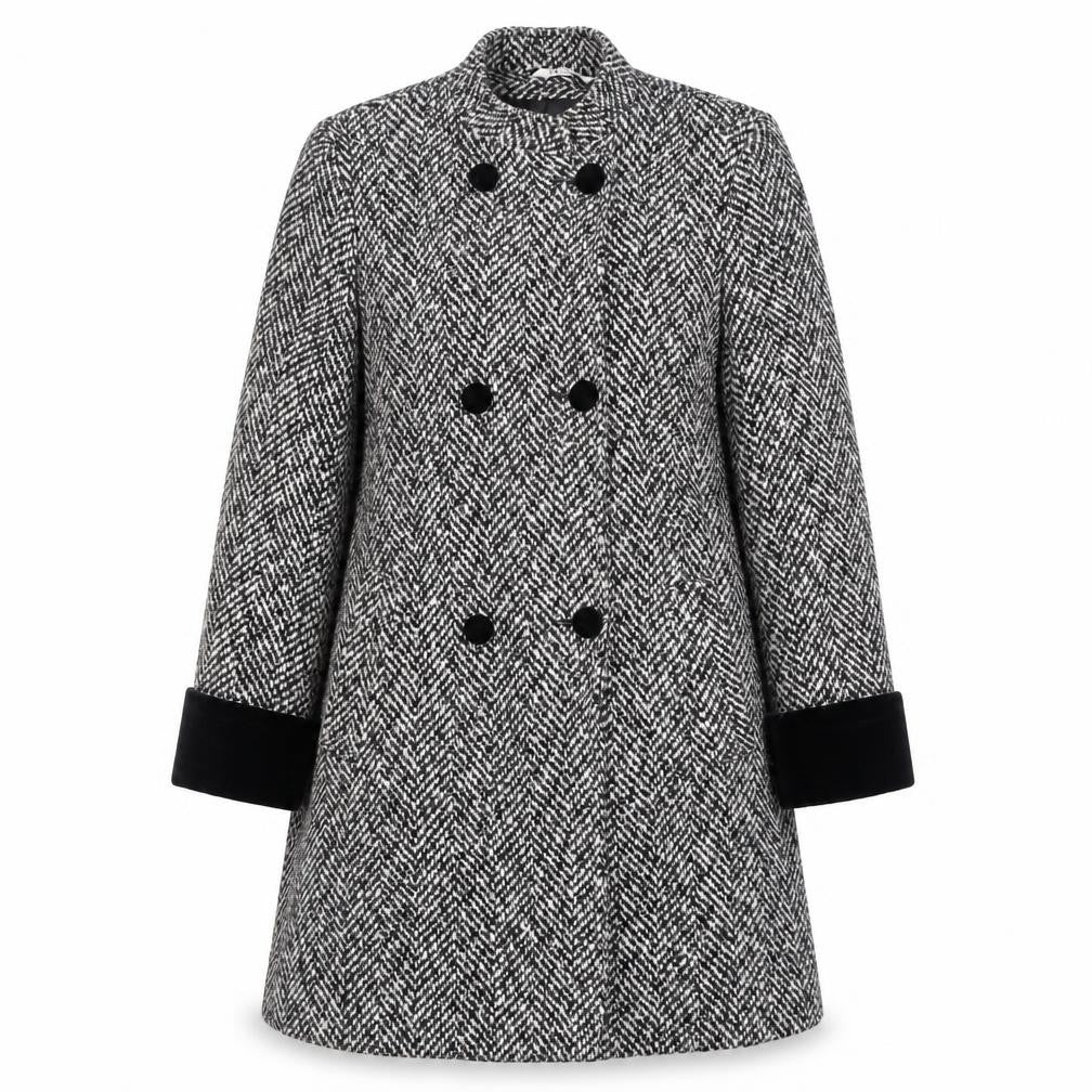 Nuage Women's Black & White Herringbone Pea Coat Size 12