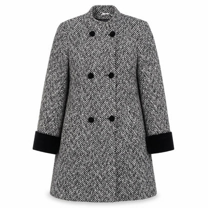 Nuage Women's Black & White Herringbone Pea Coat Size 12