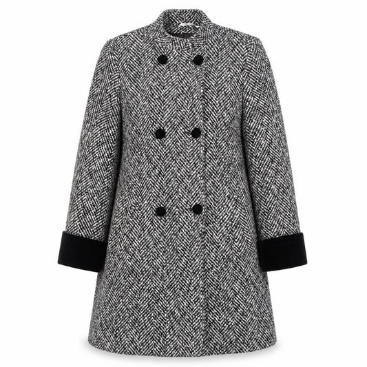 Front view of Nuage Women's Black & White Herringbone Pea Coat, size 12