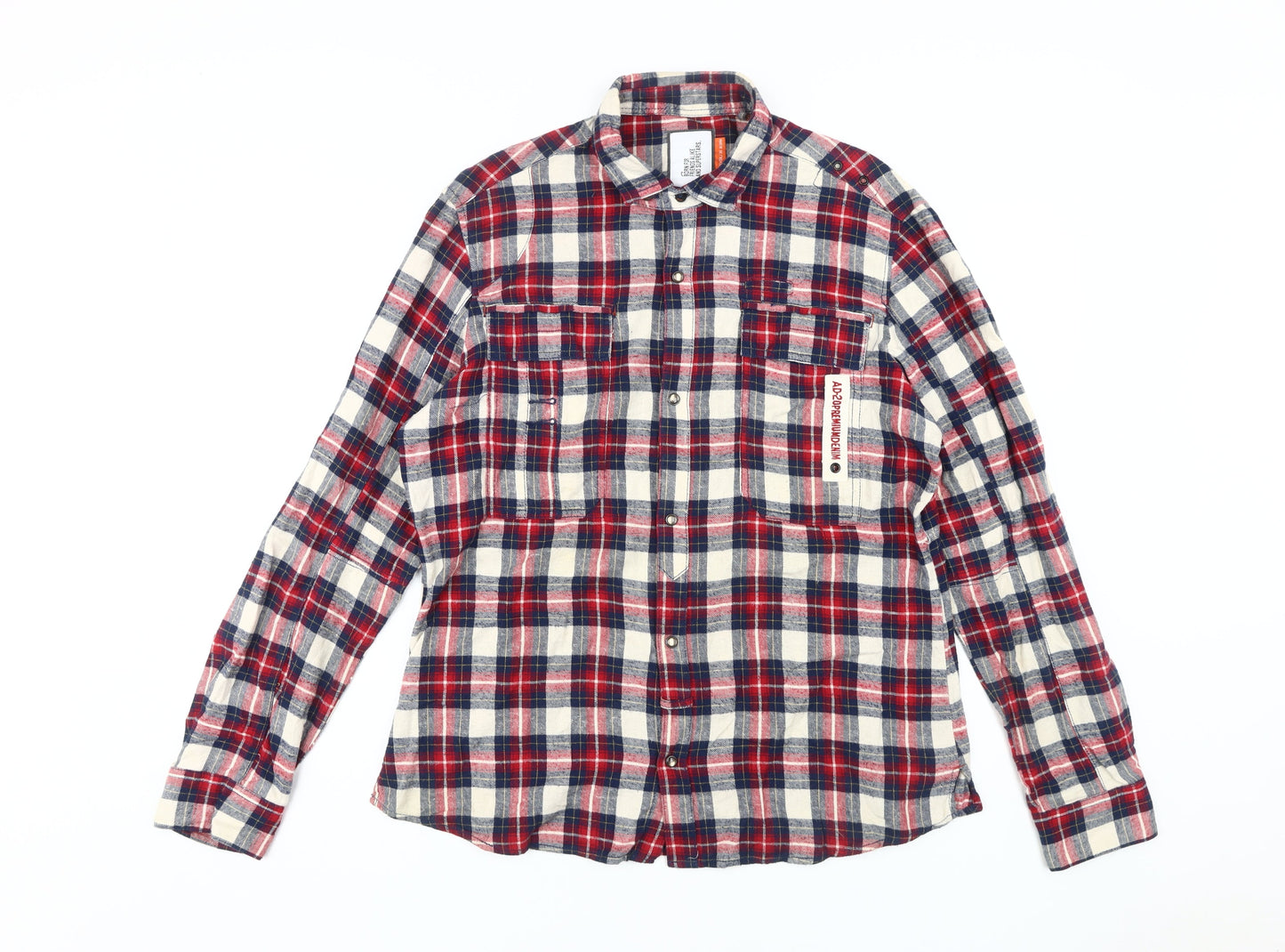 Next Men's Red Checkered Cotton Long Sleeve Shirt L