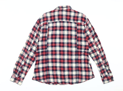Next Men's Red Checkered Cotton Long Sleeve Shirt L