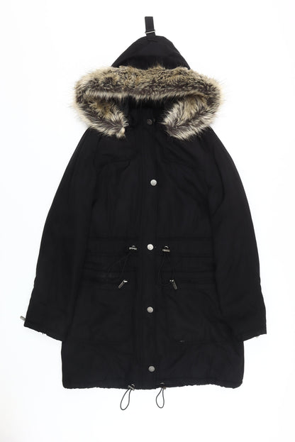 RJR John Rocha Women's Black Long Parka Fur Trim - Size 12