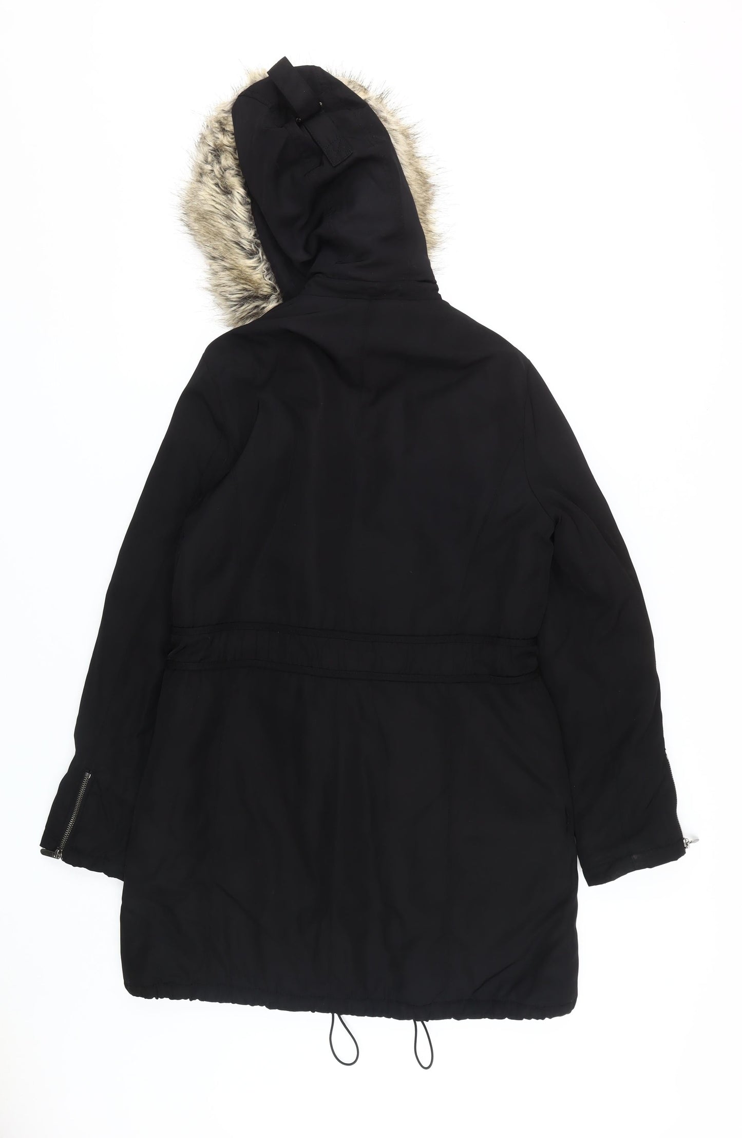 RJR John Rocha Women's Black Long Parka Fur Trim - Size 12
