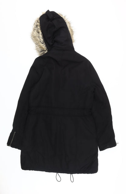 RJR John Rocha Women's Black Long Parka Fur Trim - Size 12