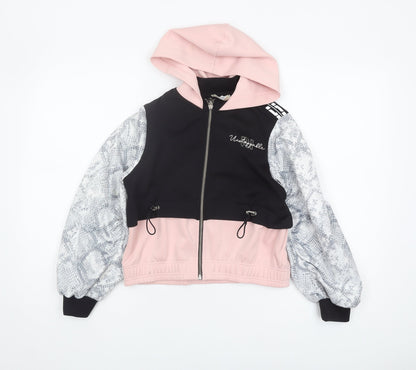 River Island Girls Black & Pink Full Zip Hoodie 9-10 Years