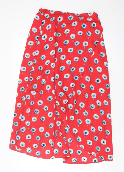 J.CREW Women's Red Floral Midi A-Line Skirt, Size S