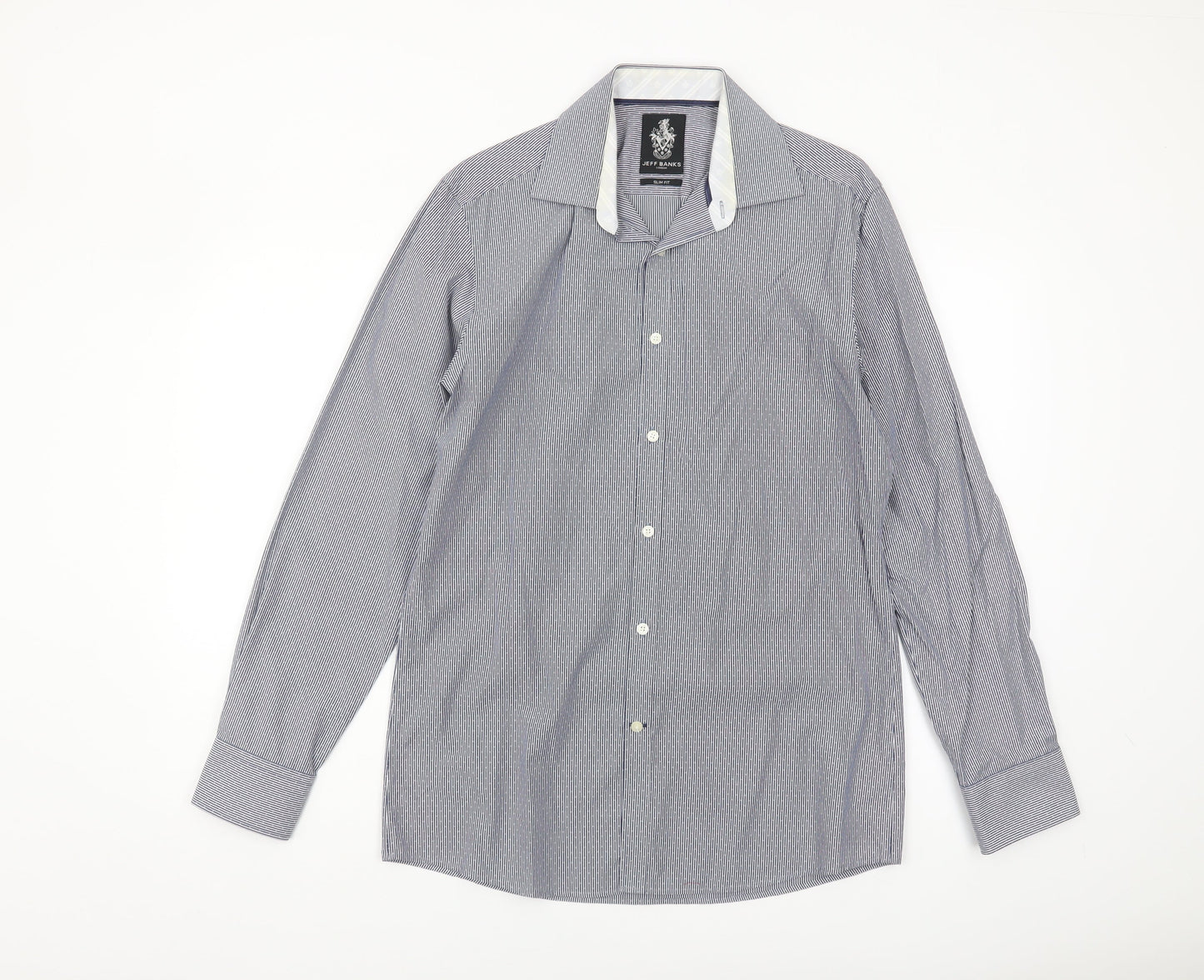 Jeff Banks Men's Slim Fit Blue Striped Shirt, Size 15.5