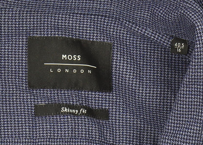 Moss London Men's Blue Slim Fit Geometric Shirt 16